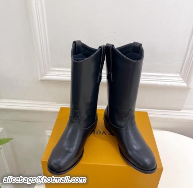 Good Quality Louis Vuitton LV Rider Mid Boots 3cm in Black Leather with Monogram Flowers Heel 1015011