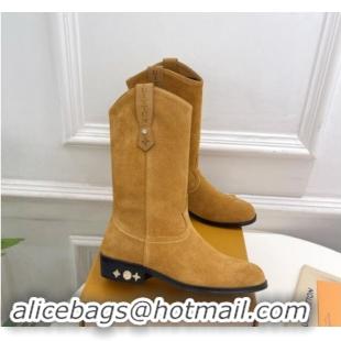 Best Price Louis Vuitton LV Rider Mid Boots 3cm in Suede with Monogram Flowers Heel Dark Beige 1015012