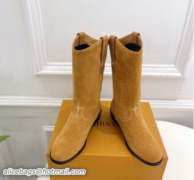 Best Price Louis Vuitton LV Rider Mid Boots 3cm in Suede with Monogram Flowers Heel Dark Beige 1015012