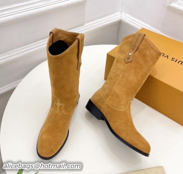 Best Price Louis Vuitton LV Rider Mid Boots 3cm in Suede with Monogram Flowers Heel Dark Beige 1015012