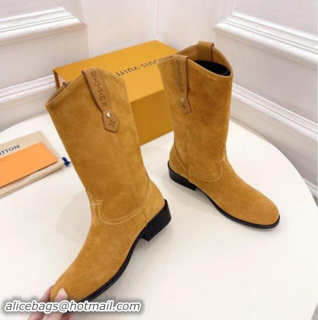 Best Price Louis Vuitton LV Rider Mid Boots 3cm in Suede with Monogram Flowers Heel Dark Beige 1015012