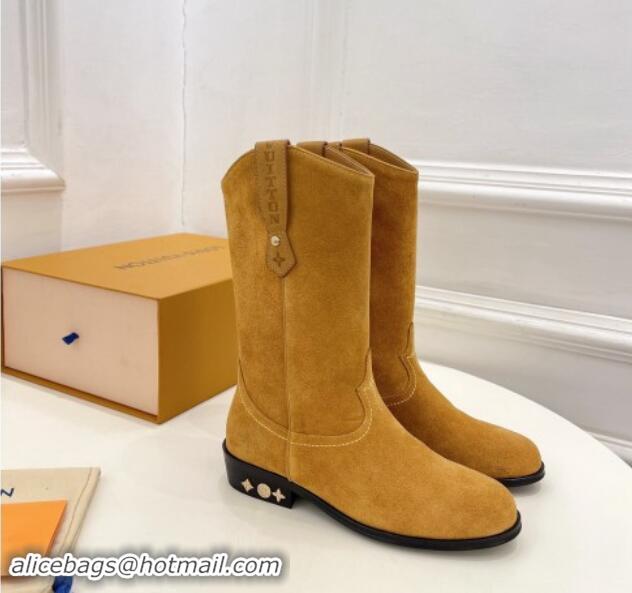 Best Price Louis Vuitton LV Rider Mid Boots 3cm in Suede with Monogram Flowers Heel Dark Beige 1015012