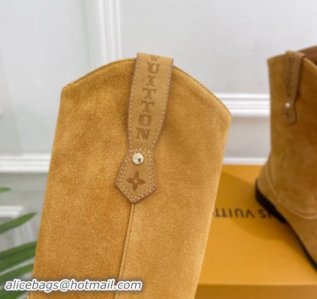 Best Price Louis Vuitton LV Rider Mid Boots 3cm in Suede with Monogram Flowers Heel Dark Beige 1015012