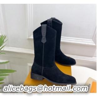 Purchase Louis Vuitton LV Rider Mid Boots 3cm in Suede with Monogram Flowers Heel Black 1015013