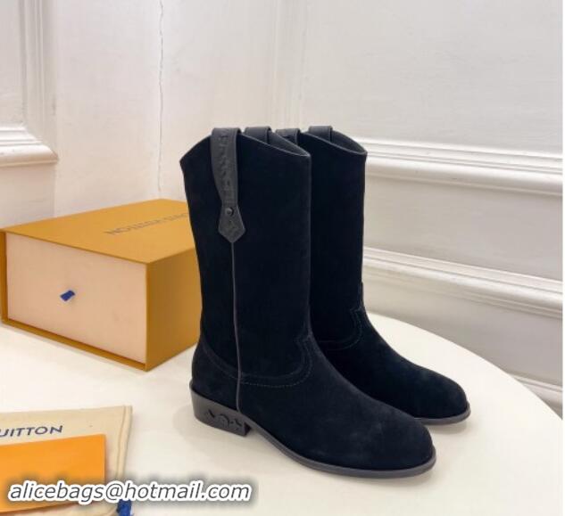 Purchase Louis Vuitton LV Rider Mid Boots 3cm in Suede with Monogram Flowers Heel Black 1015013