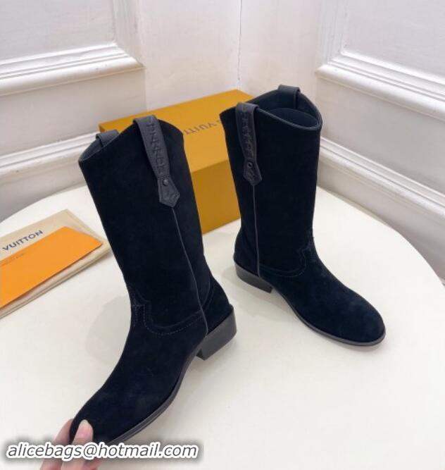 Purchase Louis Vuitton LV Rider Mid Boots 3cm in Suede with Monogram Flowers Heel Black 1015013