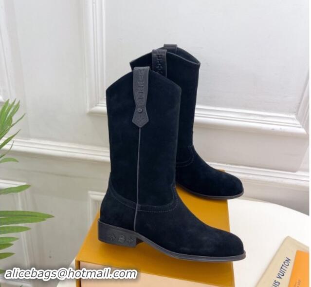 Purchase Louis Vuitton LV Rider Mid Boots 3cm in Suede with Monogram Flowers Heel Black 1015013