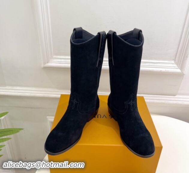 Purchase Louis Vuitton LV Rider Mid Boots 3cm in Suede with Monogram Flowers Heel Black 1015013