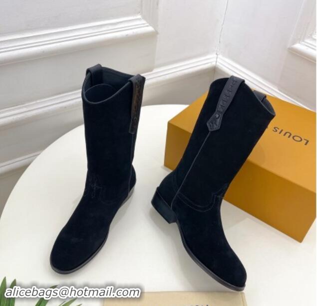 Purchase Louis Vuitton LV Rider Mid Boots 3cm in Suede with Monogram Flowers Heel Black 1015013