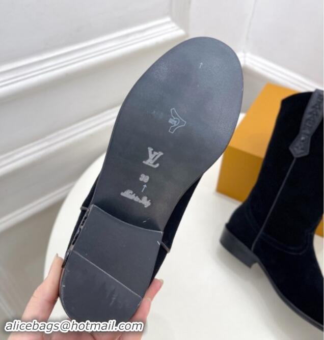 Purchase Louis Vuitton LV Rider Mid Boots 3cm in Suede with Monogram Flowers Heel Black 1015013