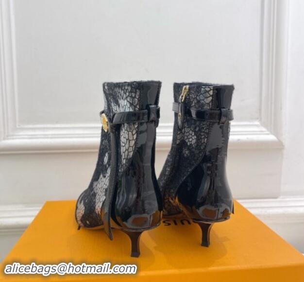 1:1 aaaaa Louis Vuitton Stellar Ankle Boots 4cm in Mohair Fur and Embossed Leather Black 1015014