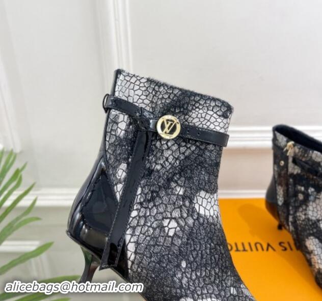 1:1 aaaaa Louis Vuitton Stellar Ankle Boots 4cm in Mohair Fur and Embossed Leather Black 1015014