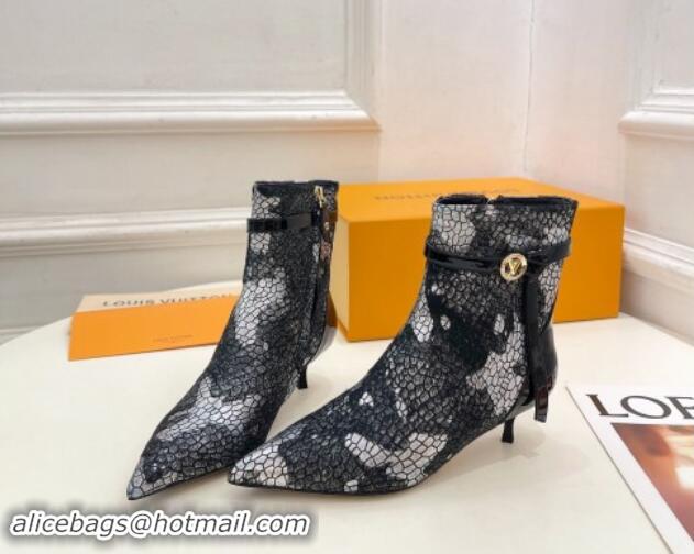 1:1 aaaaa Louis Vuitton Stellar Ankle Boots 4cm in Mohair Fur and Embossed Leather Black 1015014