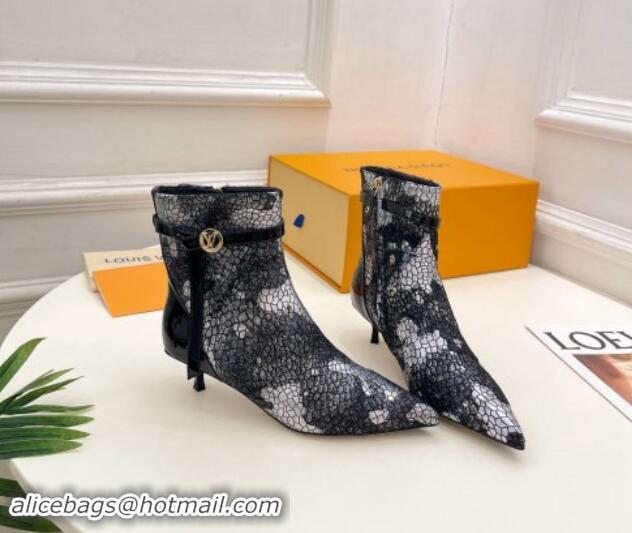 1:1 aaaaa Louis Vuitton Stellar Ankle Boots 4cm in Mohair Fur and Embossed Leather Black 1015014