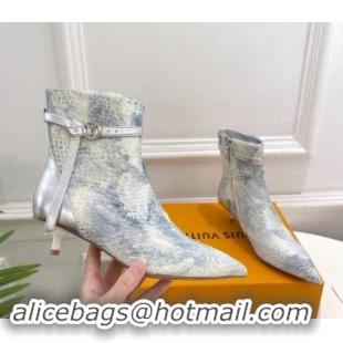 1:1 Louis Vuitton Stellar Ankle Boots 4cm in Mohair Fur and Embossed Leather Silver 1015015