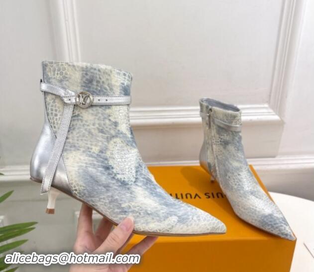 1:1 Louis Vuitton Stellar Ankle Boots 4cm in Mohair Fur and Embossed Leather Silver 1015015