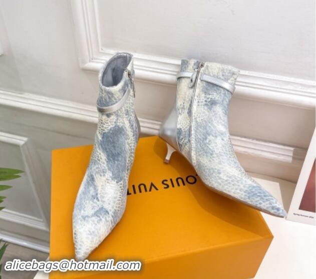 1:1 Louis Vuitton Stellar Ankle Boots 4cm in Mohair Fur and Embossed Leather Silver 1015015