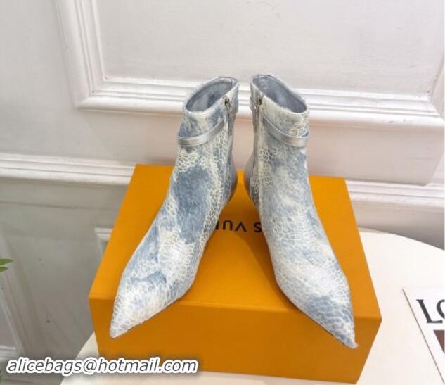 1:1 Louis Vuitton Stellar Ankle Boots 4cm in Mohair Fur and Embossed Leather Silver 1015015