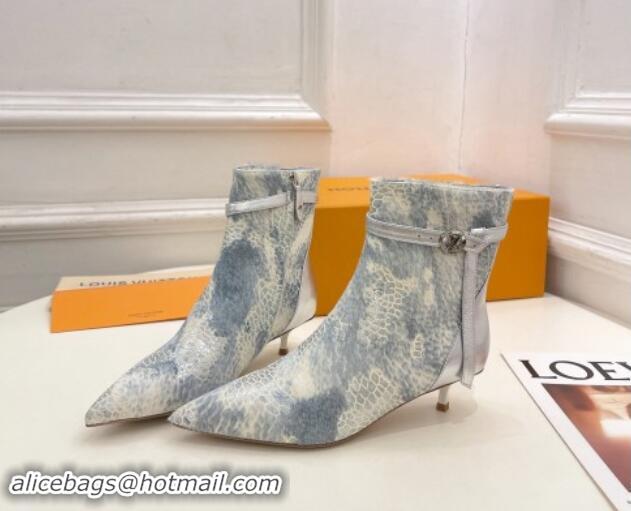 1:1 Louis Vuitton Stellar Ankle Boots 4cm in Mohair Fur and Embossed Leather Silver 1015015