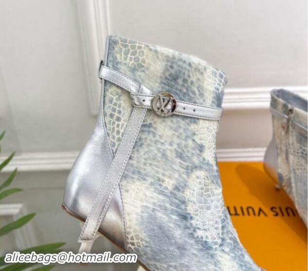 1:1 Louis Vuitton Stellar Ankle Boots 4cm in Mohair Fur and Embossed Leather Silver 1015015