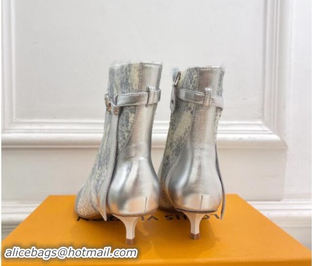 1:1 Louis Vuitton Stellar Ankle Boots 4cm in Mohair Fur and Embossed Leather Silver 1015015