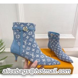 Low Cost Louis Vuitton Stellar Ankle Boots 4cm in Monogram Canvas Light Blue 1015016