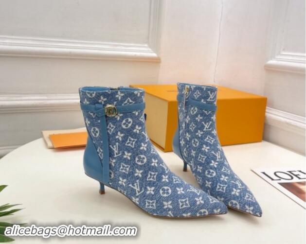 Low Cost Louis Vuitton Stellar Ankle Boots 4cm in Monogram Canvas Light Blue 1015016