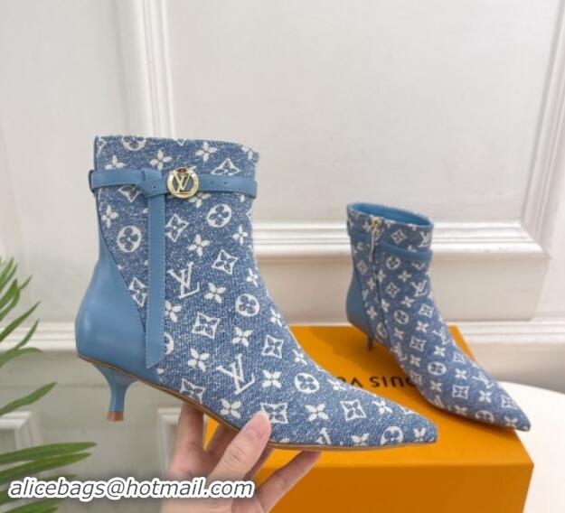 Low Cost Louis Vuitton Stellar Ankle Boots 4cm in Monogram Canvas Light Blue 1015016