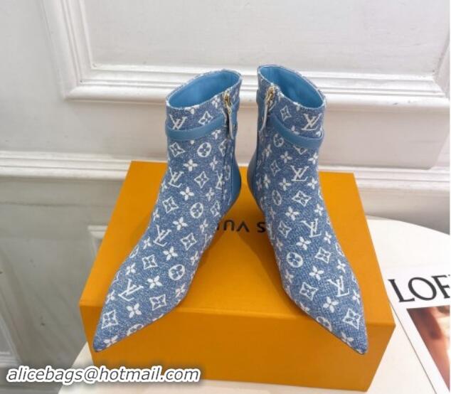 Low Cost Louis Vuitton Stellar Ankle Boots 4cm in Monogram Canvas Light Blue 1015016