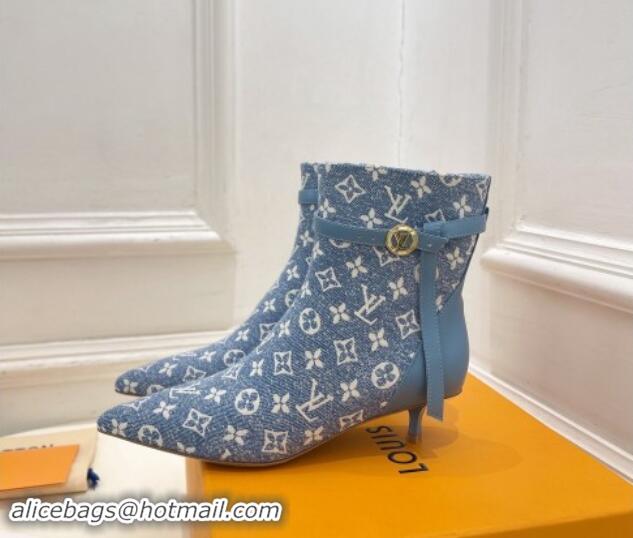 Low Cost Louis Vuitton Stellar Ankle Boots 4cm in Monogram Canvas Light Blue 1015016