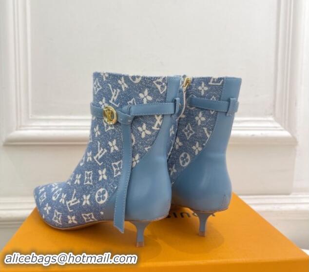 Low Cost Louis Vuitton Stellar Ankle Boots 4cm in Monogram Canvas Light Blue 1015016