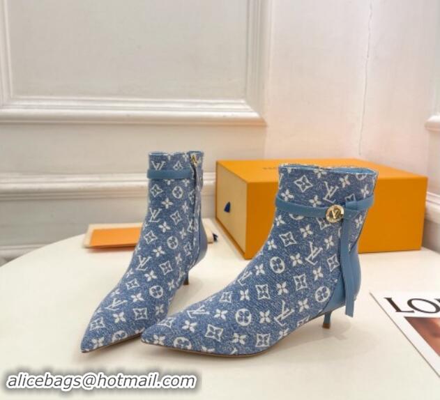 Low Cost Louis Vuitton Stellar Ankle Boots 4cm in Monogram Canvas Light Blue 1015016