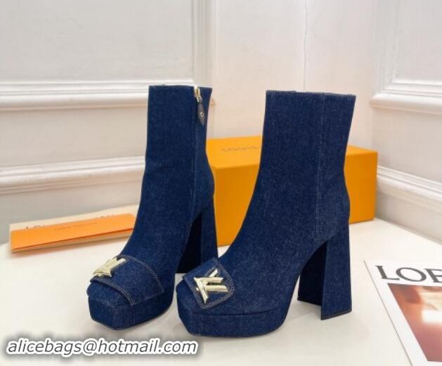 Good Looking Louis Vuitton Shake Platform Ankle Boots 12cm in Blue Denim 1015020