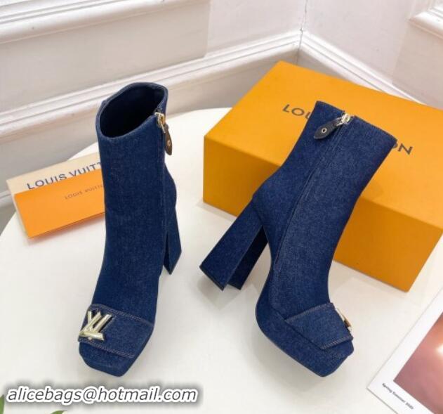 Good Looking Louis Vuitton Shake Platform Ankle Boots 12cm in Blue Denim 1015020