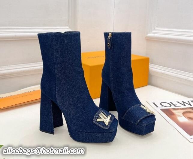 Good Looking Louis Vuitton Shake Platform Ankle Boots 12cm in Blue Denim 1015020