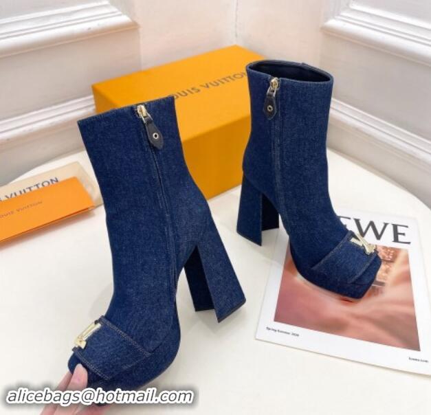 Good Looking Louis Vuitton Shake Platform Ankle Boots 12cm in Blue Denim 1015020