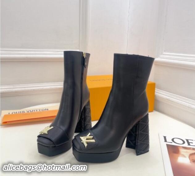 AAAAA Louis Vuitton Shake Platform Ankle Boots 12cm in Black Calf Leather with Quilted Heel 1015021