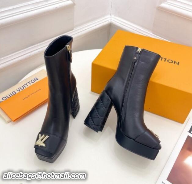 AAAAA Louis Vuitton Shake Platform Ankle Boots 12cm in Black Calf Leather with Quilted Heel 1015021