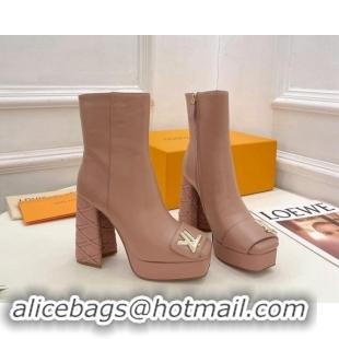 Top Quality Louis Vuitton Shake Platform Ankle Boots 12cm in Pink Leather with Quilted Heel 1015022