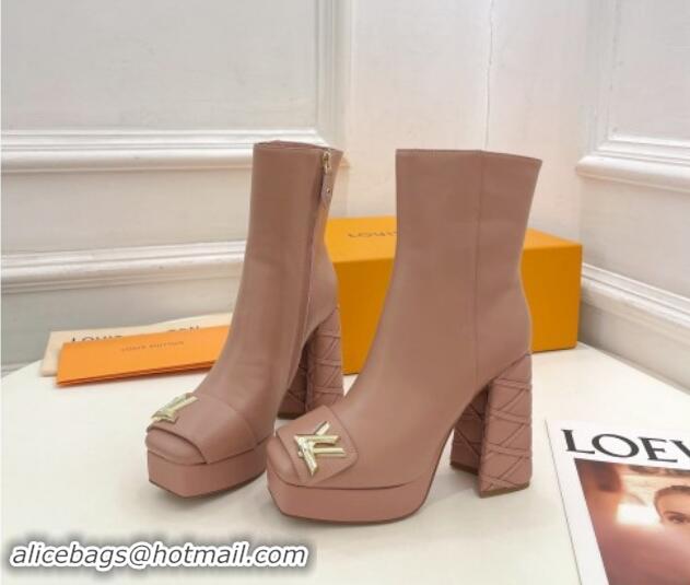 Top Quality Louis Vuitton Shake Platform Ankle Boots 12cm in Pink Leather with Quilted Heel 1015022