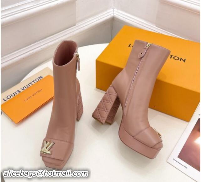 Top Quality Louis Vuitton Shake Platform Ankle Boots 12cm in Pink Leather with Quilted Heel 1015022