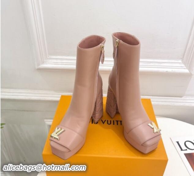 Top Quality Louis Vuitton Shake Platform Ankle Boots 12cm in Pink Leather with Quilted Heel 1015022