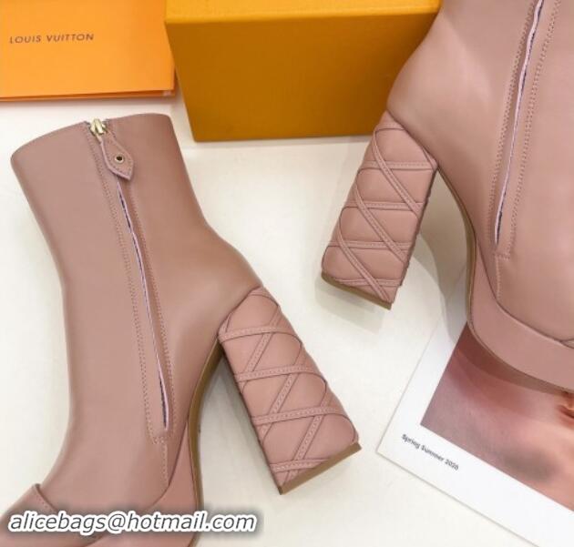 Top Quality Louis Vuitton Shake Platform Ankle Boots 12cm in Pink Leather with Quilted Heel 1015022