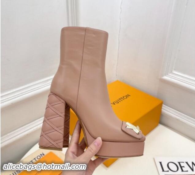 Top Quality Louis Vuitton Shake Platform Ankle Boots 12cm in Pink Leather with Quilted Heel 1015022