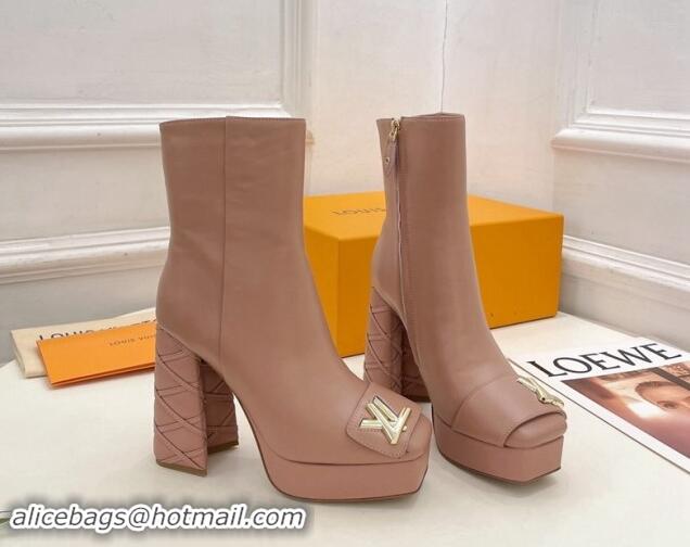 Top Quality Louis Vuitton Shake Platform Ankle Boots 12cm in Pink Leather with Quilted Heel 1015022