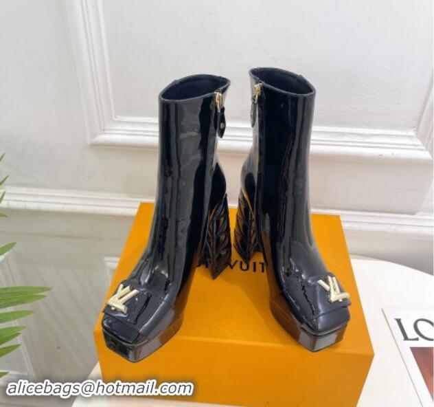 Stylish Louis Vuitton Shake Platform Ankle Boots 12cm in Black Patent Leather with Quilted Heel 1015023