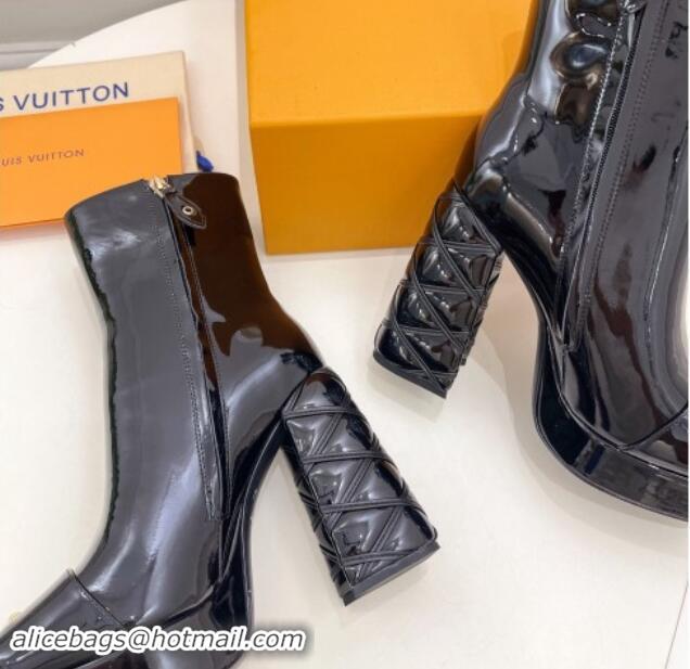 Stylish Louis Vuitton Shake Platform Ankle Boots 12cm in Black Patent Leather with Quilted Heel 1015023