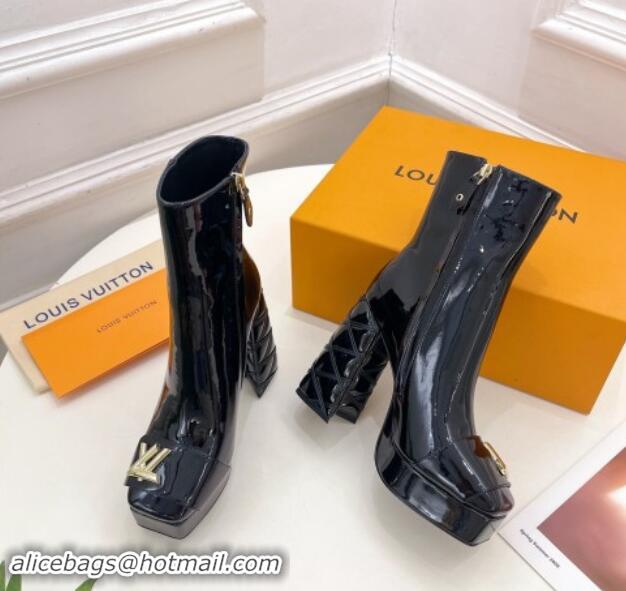 Stylish Louis Vuitton Shake Platform Ankle Boots 12cm in Black Patent Leather with Quilted Heel 1015023