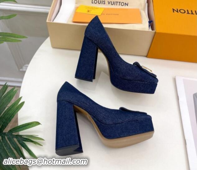 Top Quality Louis Vuitton Shake Platform Pumps 12cm in Blue Denim 1015024