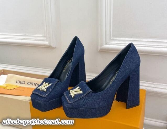 Top Quality Louis Vuitton Shake Platform Pumps 12cm in Blue Denim 1015024